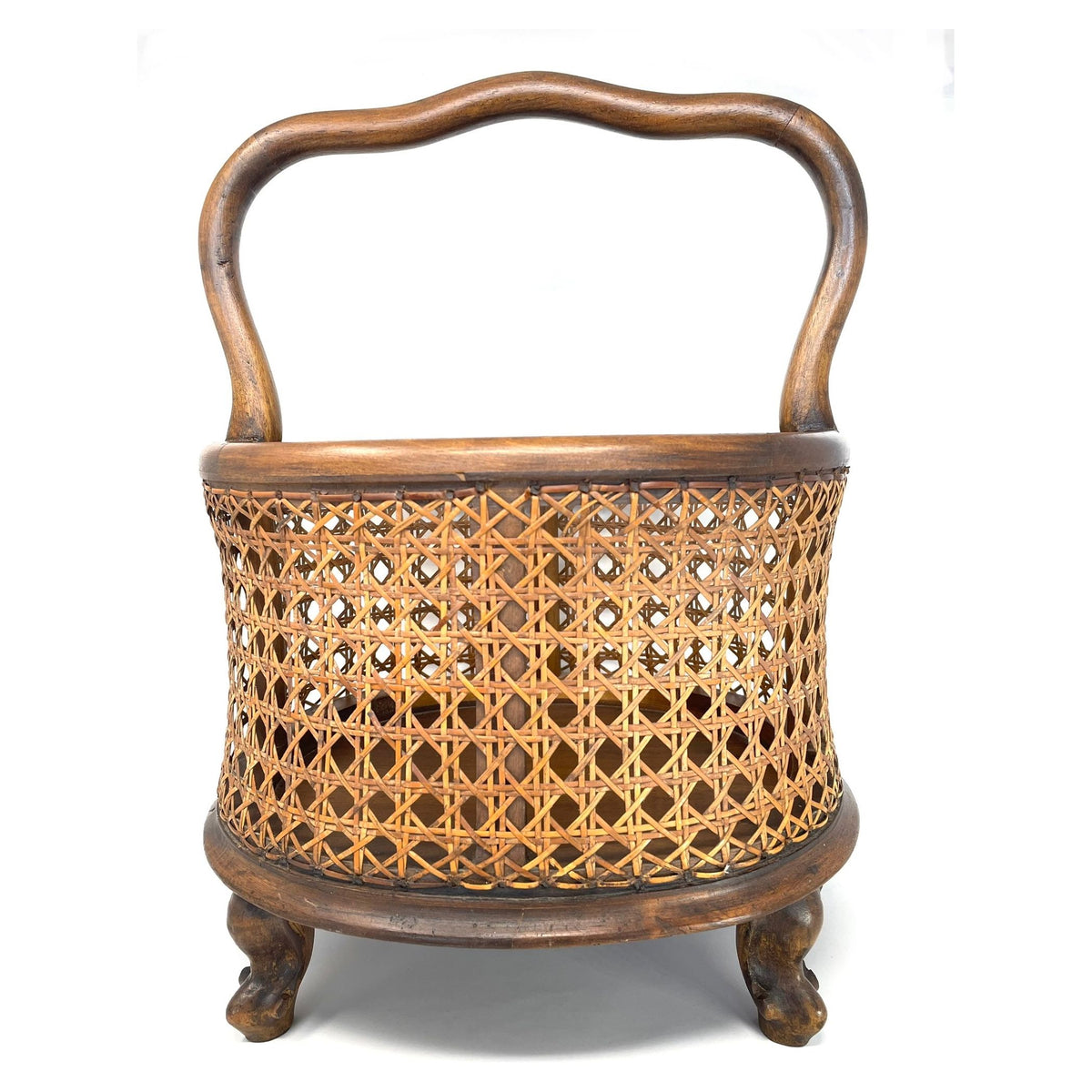 Vintage Wooden and Cane Basket - 18.5" H X 12.5" W X 14.5" L (Oval)
