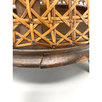 Vintage Wooden and Cane Basket - 18.5" H X 12.5" W X 14.5" L (Oval)