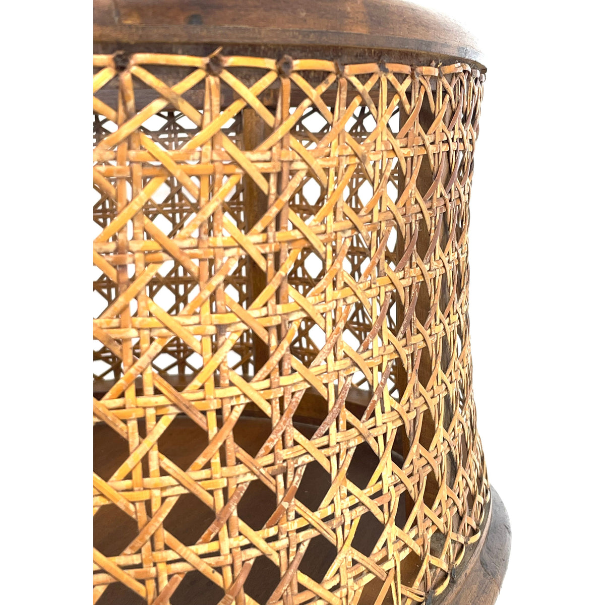 Vintage Wooden and Cane Basket - 18.5" H X 12.5" W X 14.5" L (Oval)