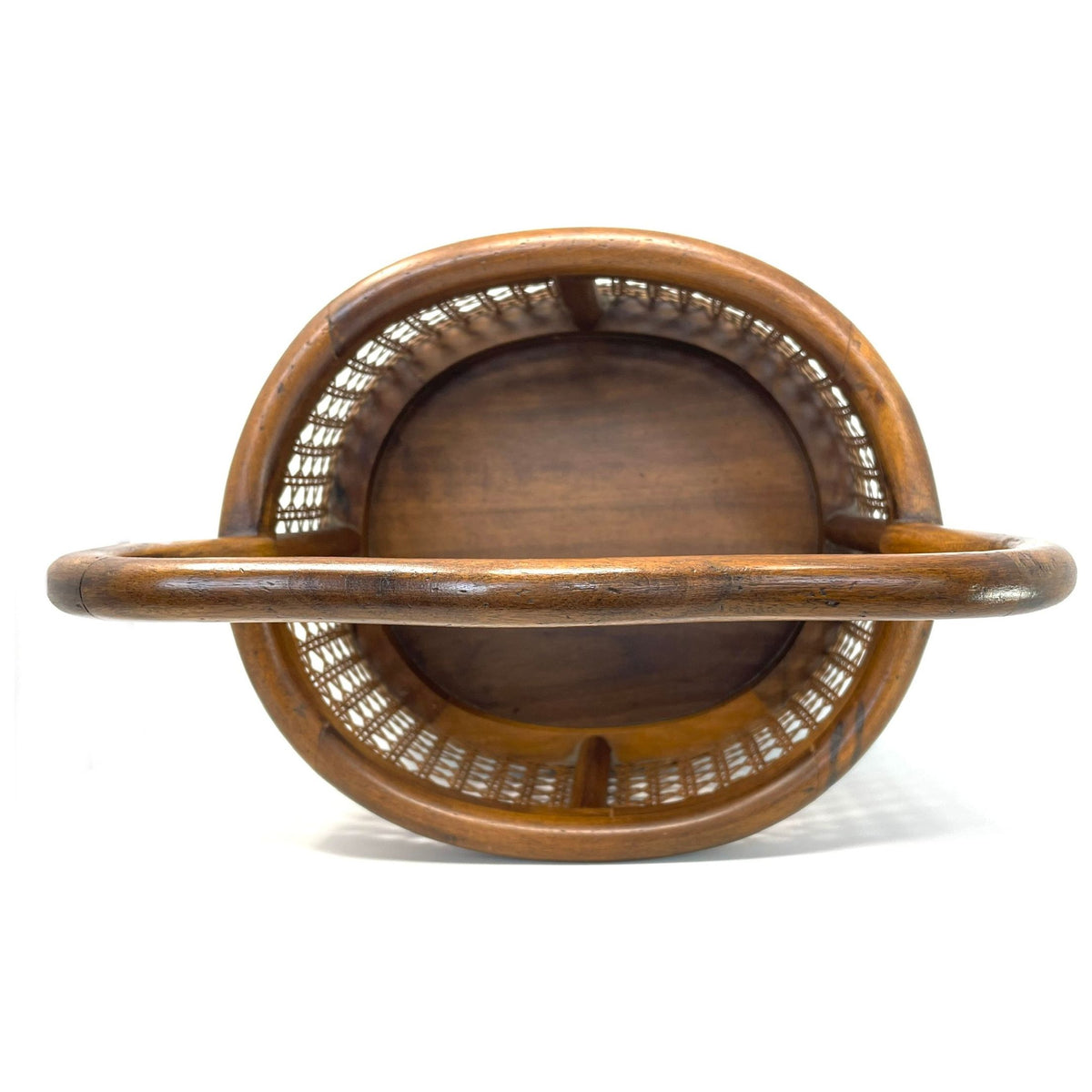 Vintage Wooden and Cane Basket - 18.5" H X 12.5" W X 14.5" L (Oval)