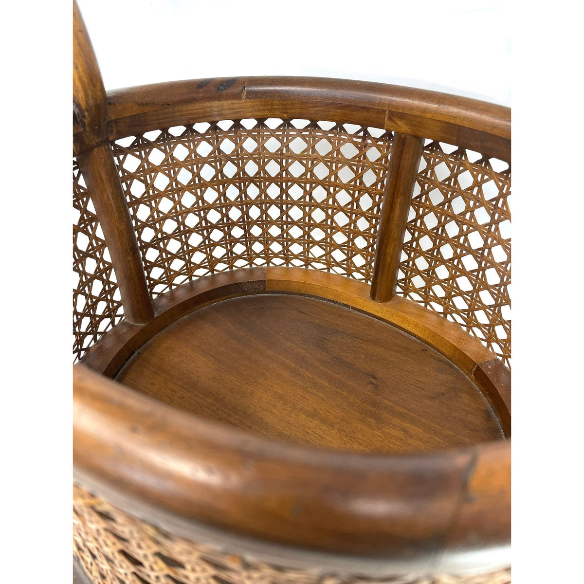 Vintage Wooden and Cane Basket - 18.5" H X 12.5" W X 14.5" L (Oval)