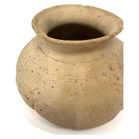 Chinese Ming Dynasty Martaban Beige Earthenware Pot - 6" H X 9" Diam.