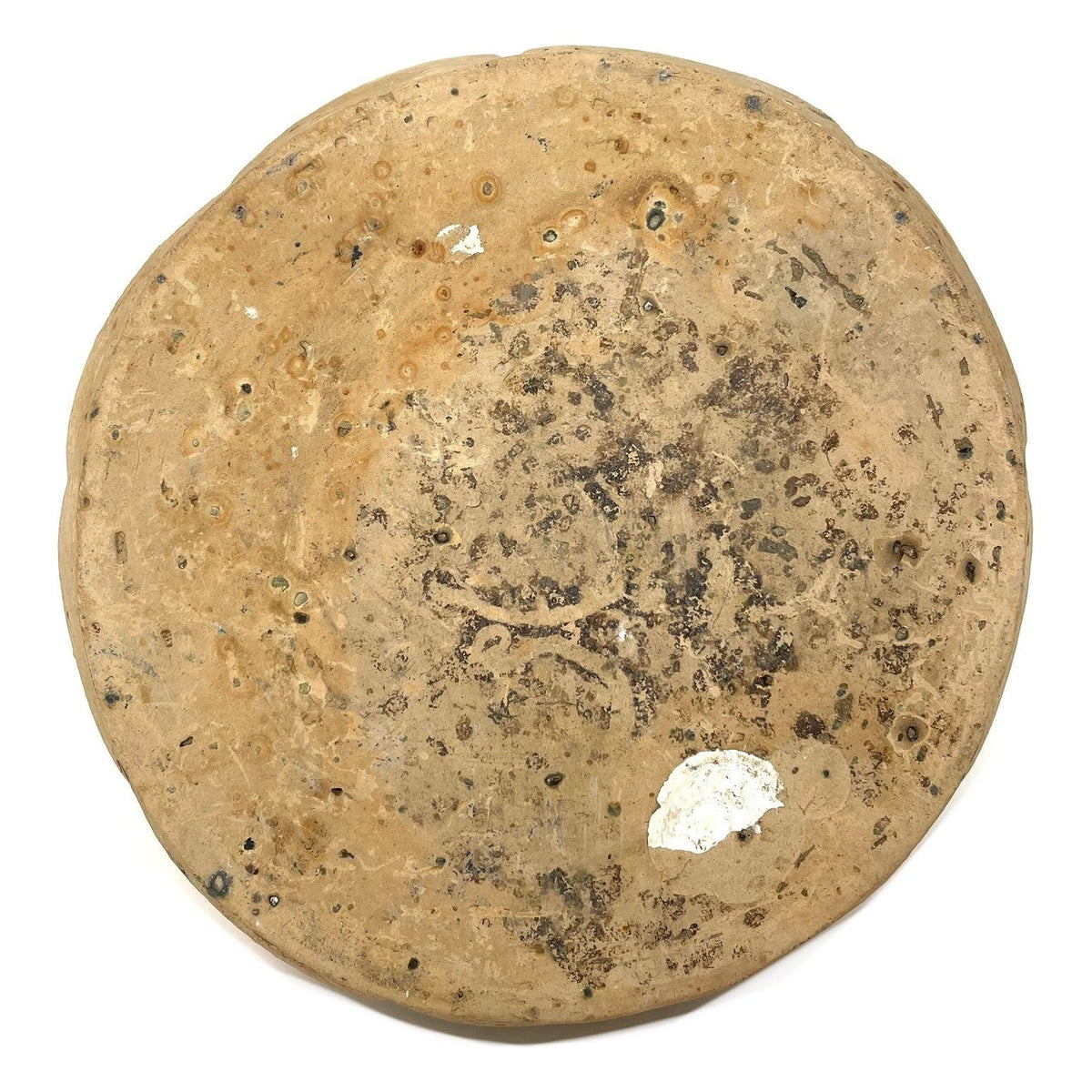 Chinese Ming Dynasty Martaban Beige Earthenware Pot - 6" H X 9" Diam.