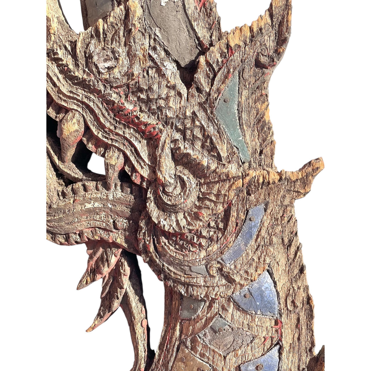 19th Century Thai Wooden Temple Dragon - 39" H x 11" W