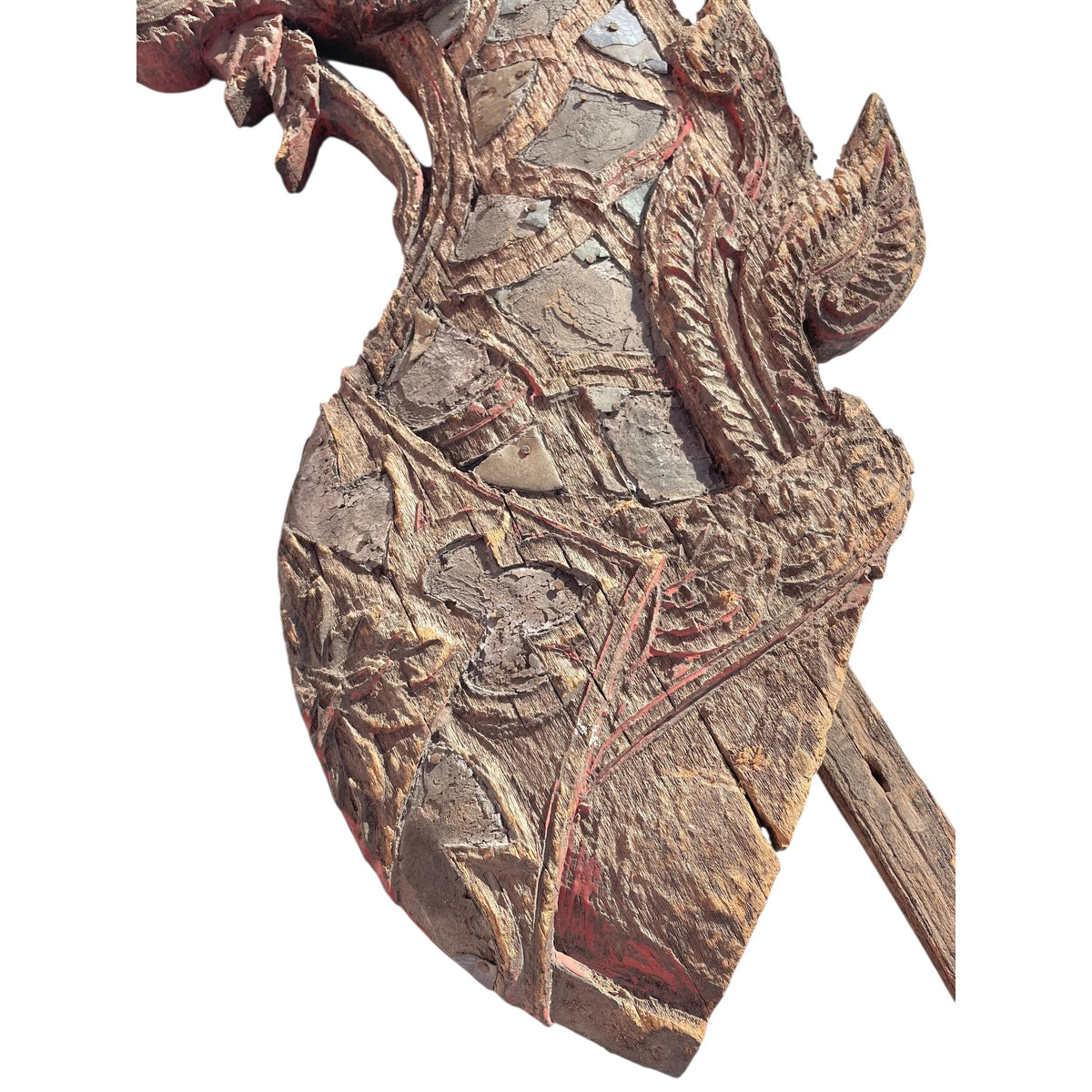 19th Century Thai Wooden Temple Dragon - 39" H x 11" W