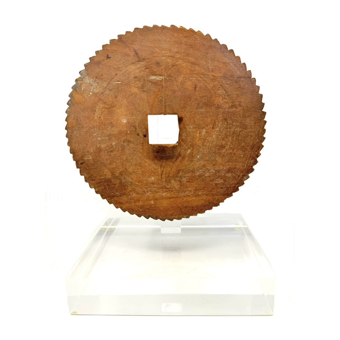 Antique Americana weaving loom wooden gear with arcylic stand. Perfect for Coastal, Loft or Rustic interior settings.