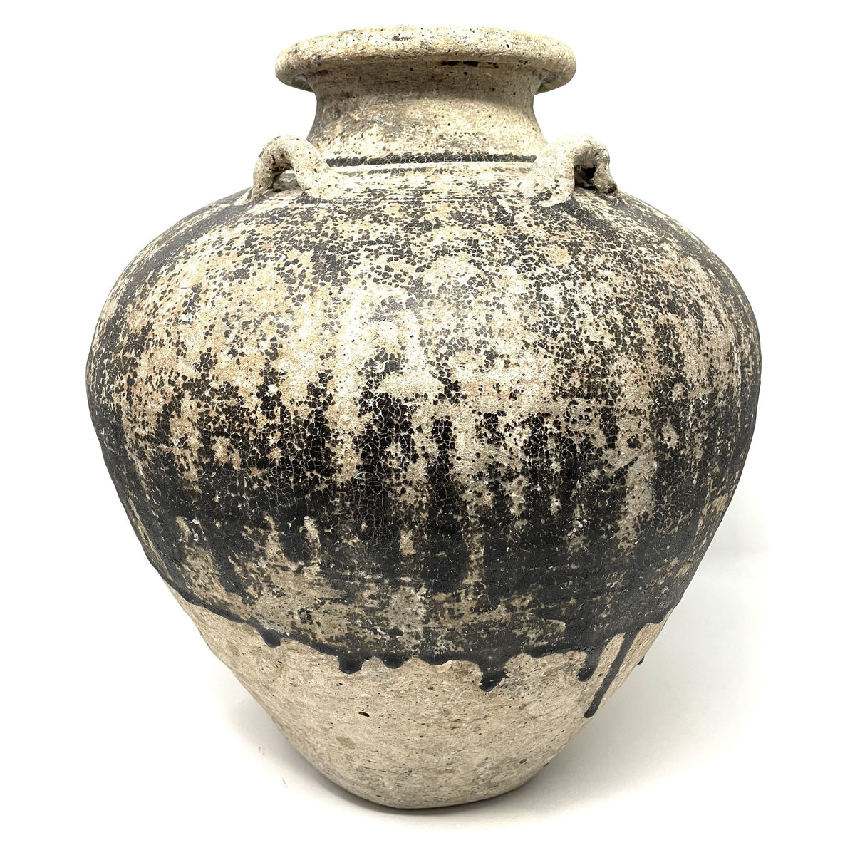 Sukhothai 15th/16th Century Thai Brown Drip-Glazed Jar - 15" H X 13.5" Diam.