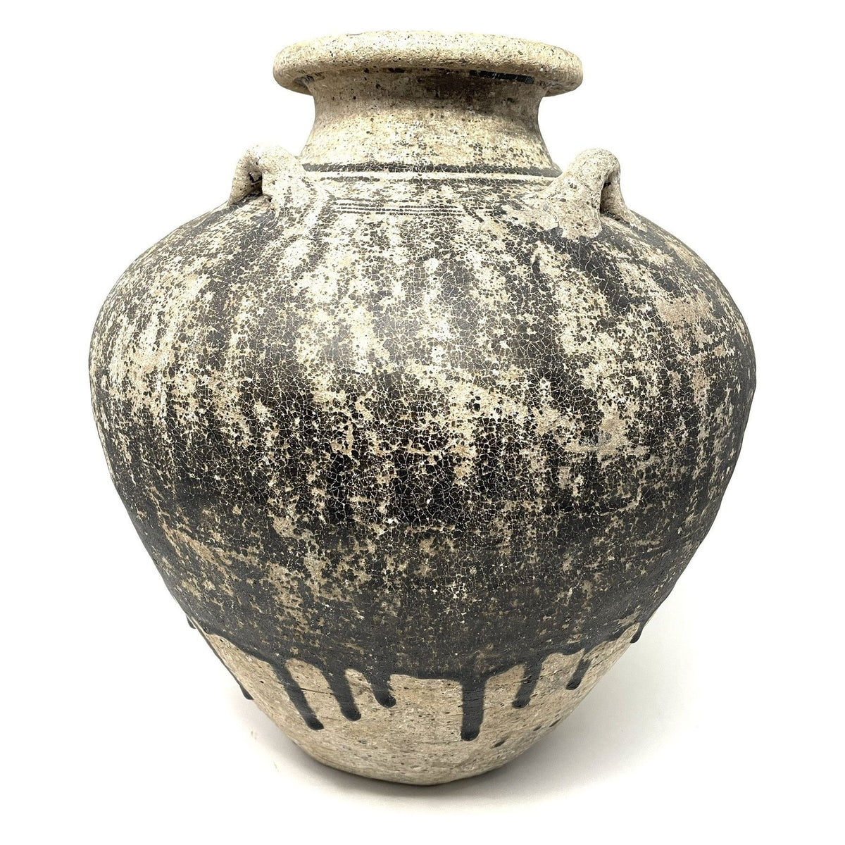 Sukhothai 15th/16th Century Thai Brown Drip-Glazed Jar - 15" H X 13.5" Diam.