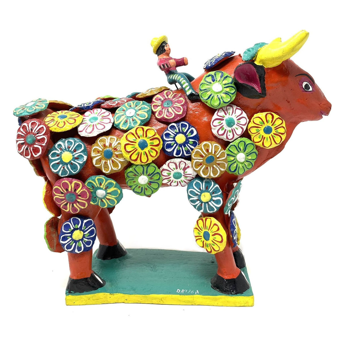 Gerardo Ortega Folk Art Bull from Tonalá, Jalisco, Mexico - 10.25" H X 12" L X 5.25" W