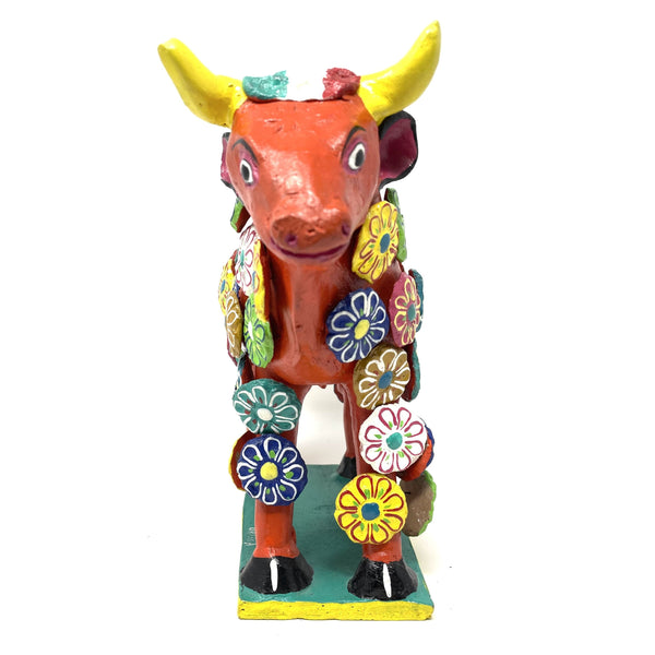 Gerardo Ortega Folk Art Bull from Tonalá, Jalisco, Mexico - 10.25" H X 12" L X 5.25" W