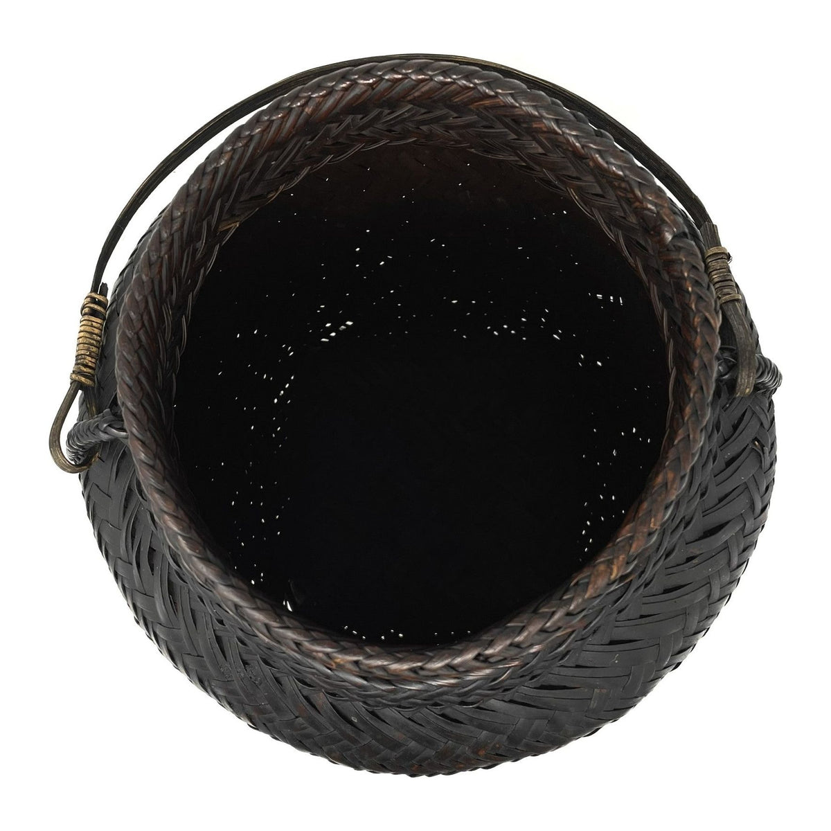 Vintage Jar-Shaped Dark Brown Basket with Handle from the Philippines - 14" H X 11.5" Diam.