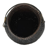 Vintage Jar-Shaped Dark Brown Basket with Handle from the Philippines - 14" H X 11.5" Diam.