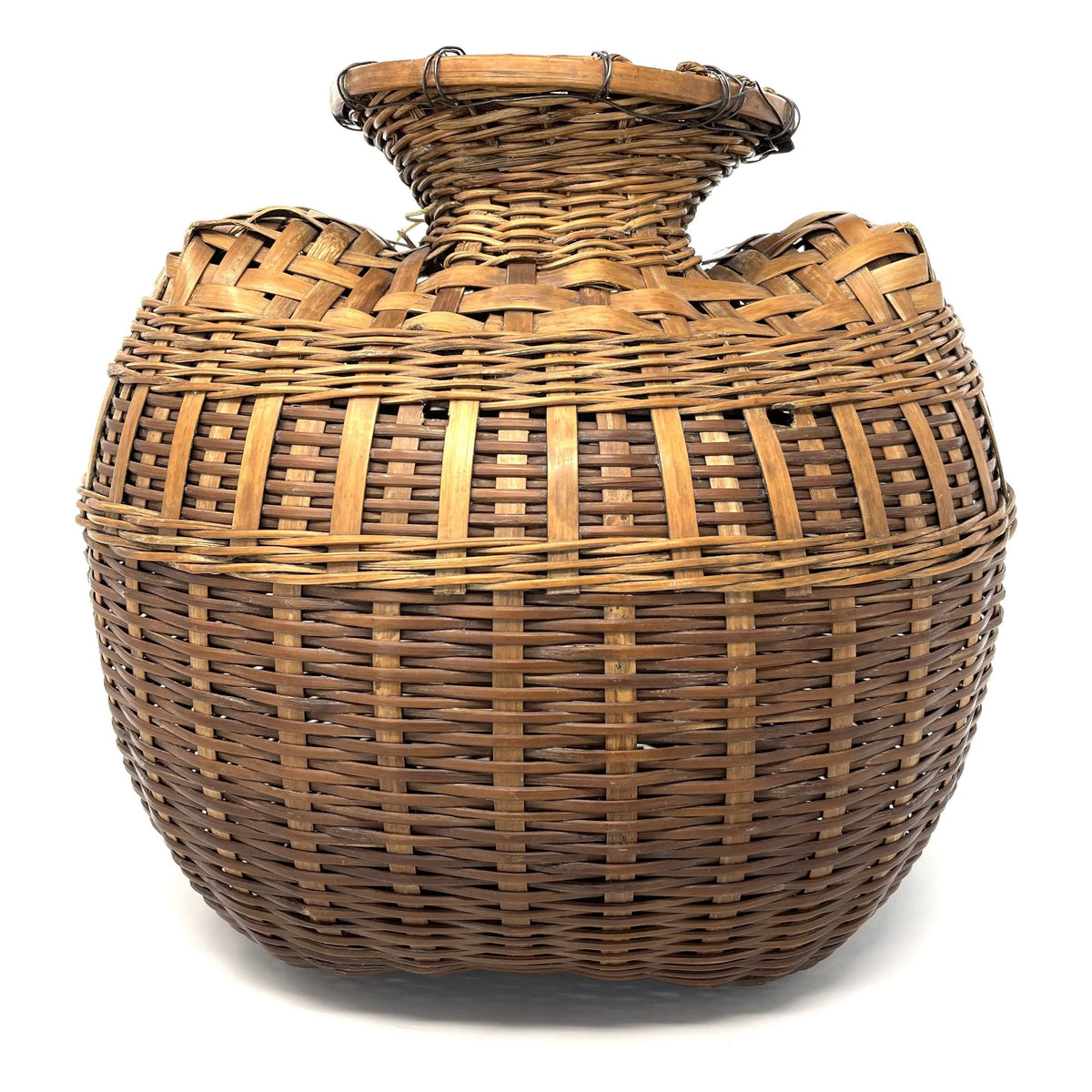 Vintage Fish Creel Basket with Natural/Buff Patina from the Philippines - 10.5" H X 11.75" L X 9.75" W