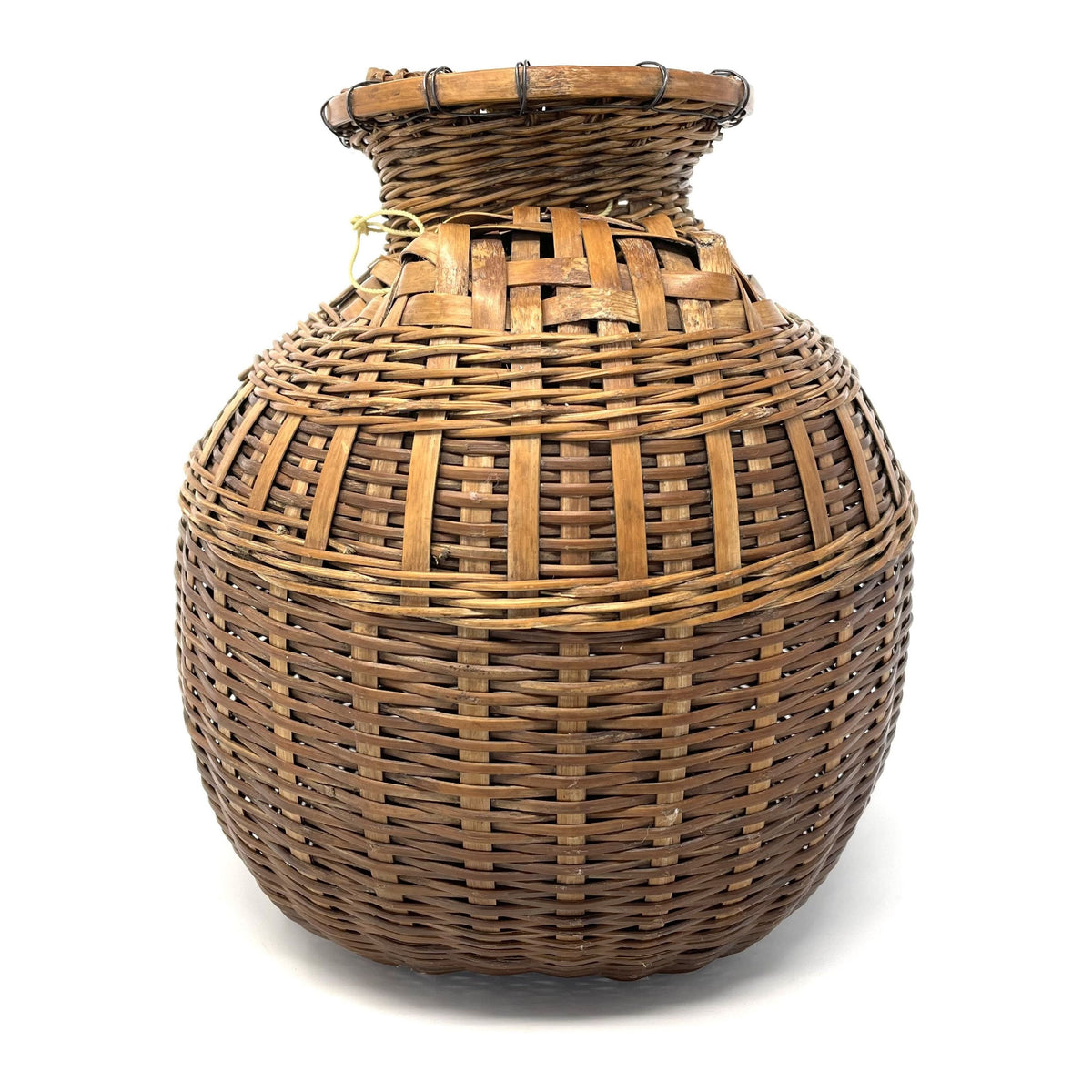 Vintage Fish Creel Basket with Natural/Buff Patina from the Philippines - 10.5" H X 11.75" L X 9.75" W