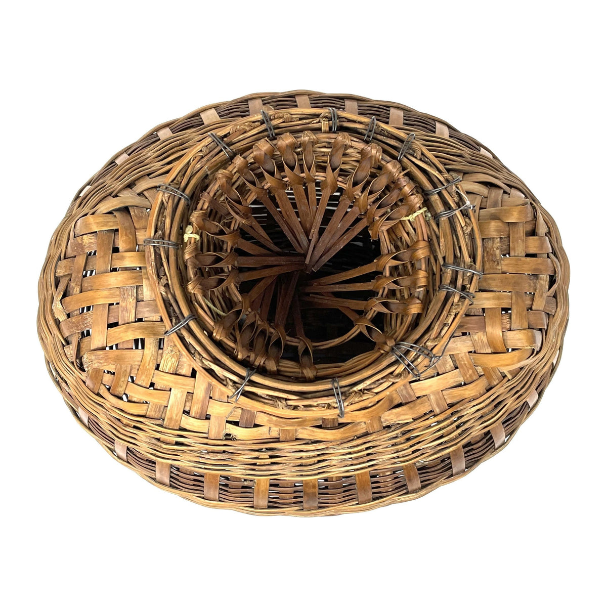 Vintage Fish Creel Basket with Natural/Buff Patina from the Philippines - 10.5" H X 11.75" L X 9.75" W