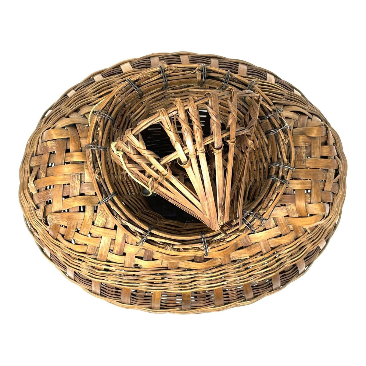 Vintage Fish Creel Basket with Natural/Buff Patina from the Philippines - 10.5" H X 11.75" L X 9.75" W