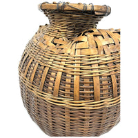 Vintage Fish Creel Basket with Natural/Buff Patina from the Philippines - 10.5" H X 11.75" L X 9.75" W