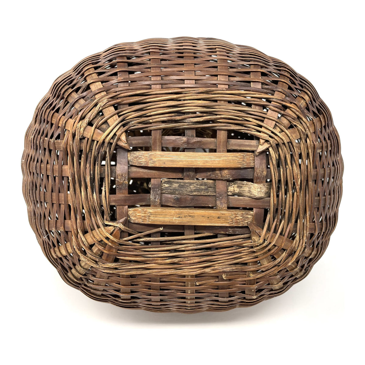 Vintage Fish Creel Basket with Natural/Buff Patina from the Philippines - 10.5" H X 11.75" L X 9.75" W