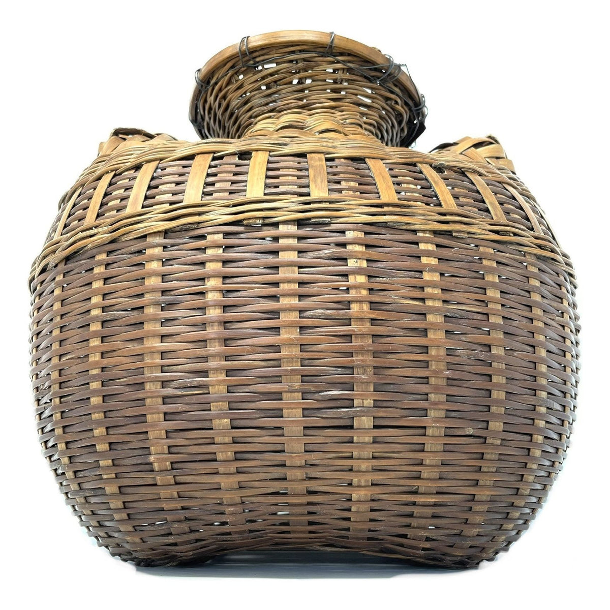 Vintage Fish Creel Basket with Natural/Buff Patina from the Philippines - 10.5" H X 11.75" L X 9.75" W