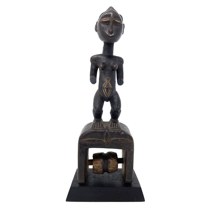 Baule Heddle Pulley with Hand-Carved Figure from Ivory Coast - 9" H