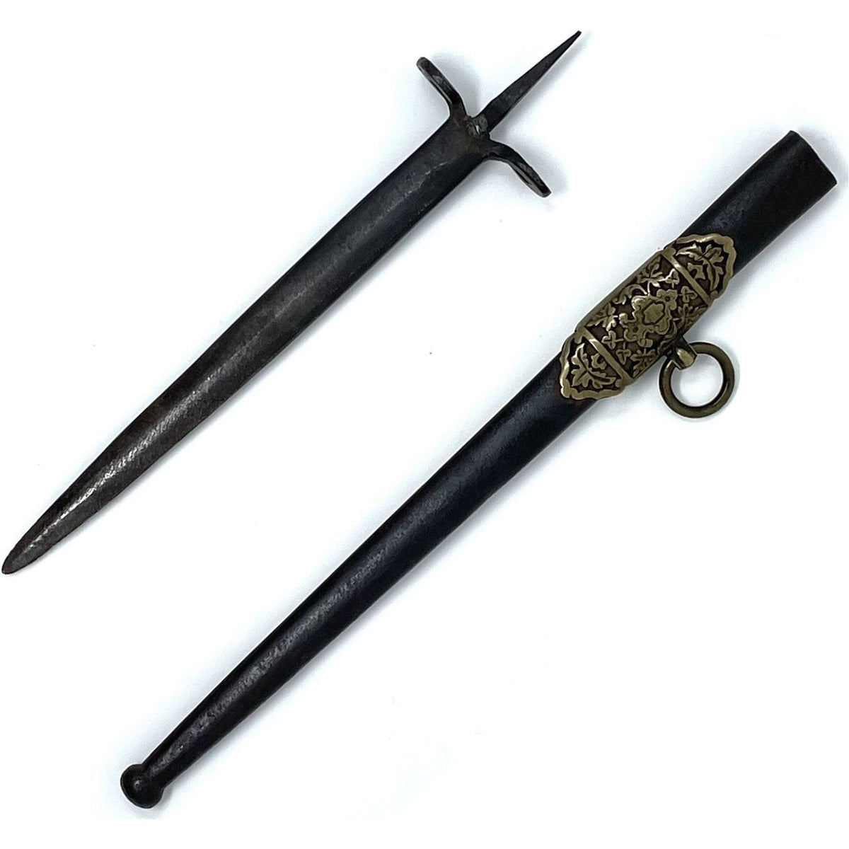 Antique Iron Bollock Dagger and Sheath with Stand from Northern Europe