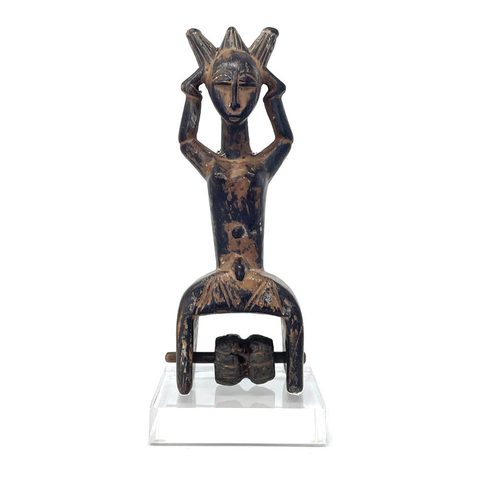 Baule Heddle Pulley with Hand-Carved Figure from Ivory Coast - 9" H