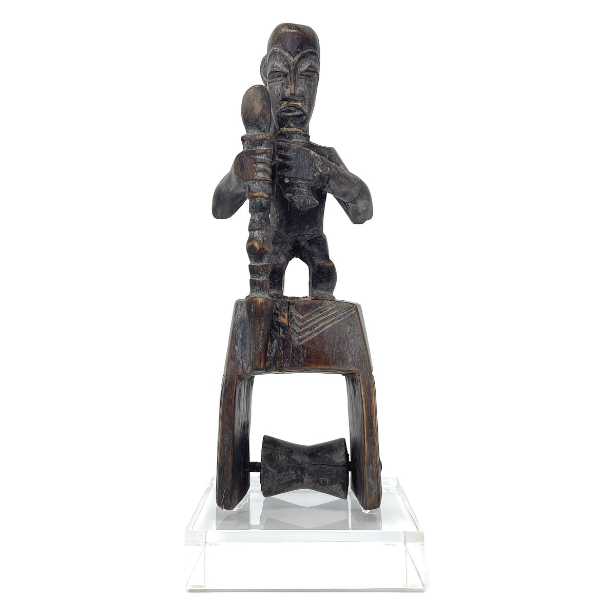 Baule-Style Heddle Pulley with Male Figure and Staff from Ivory Coast/Côte d’Ivoire