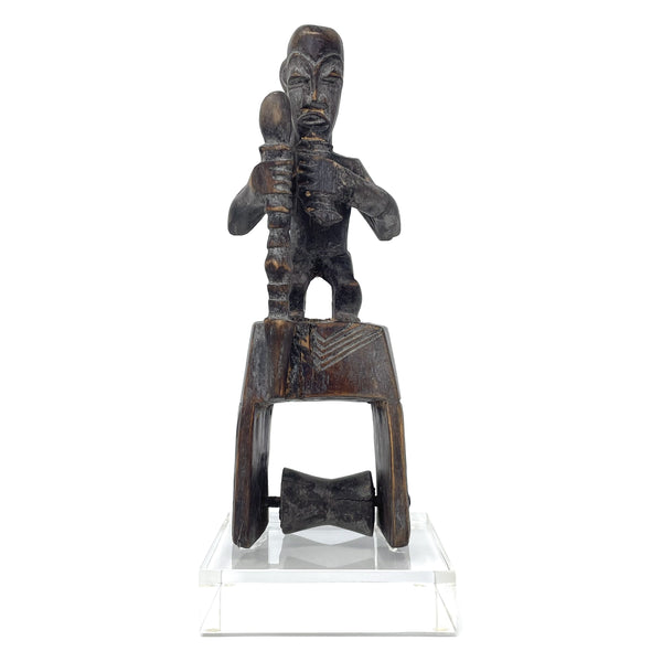 Baule-Style Heddle Pulley with Male Figure and Staff from Ivory Coast/Côte d’Ivoire