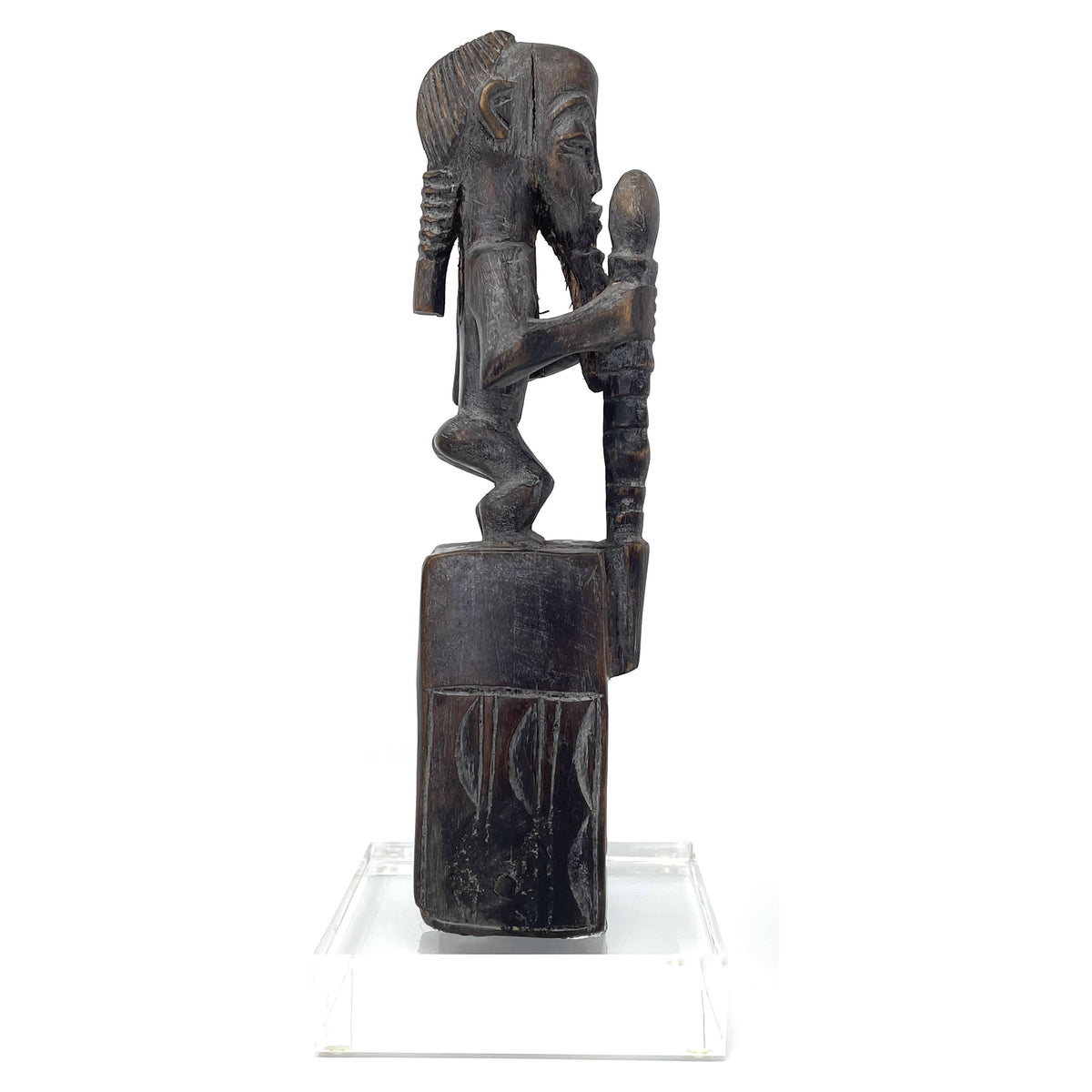 Baule-Style Heddle Pulley with Male Figure and Staff from Ivory Coast/Côte d’Ivoire