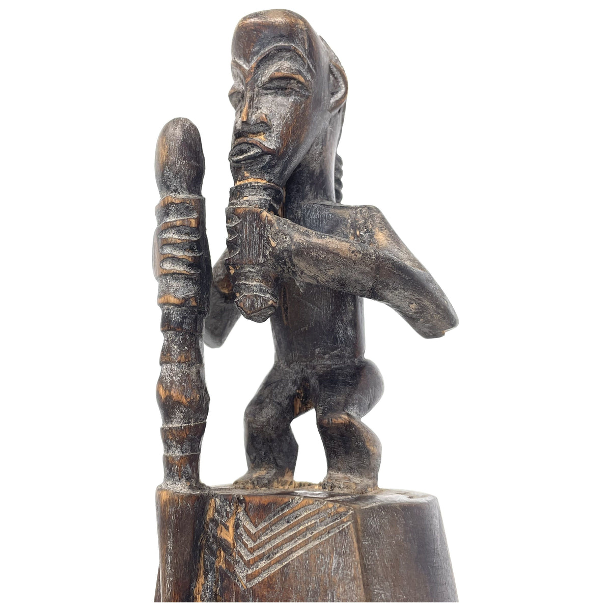 Baule-Style Heddle Pulley with Male Figure and Staff from Ivory Coast/Côte d’Ivoire