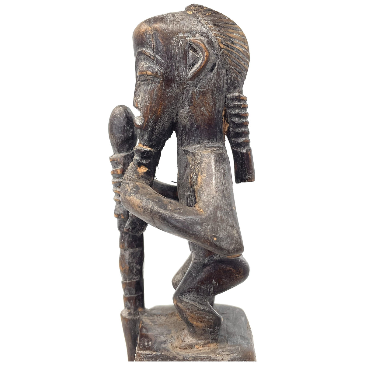 Baule-Style Heddle Pulley with Male Figure and Staff from Ivory Coast/Côte d’Ivoire