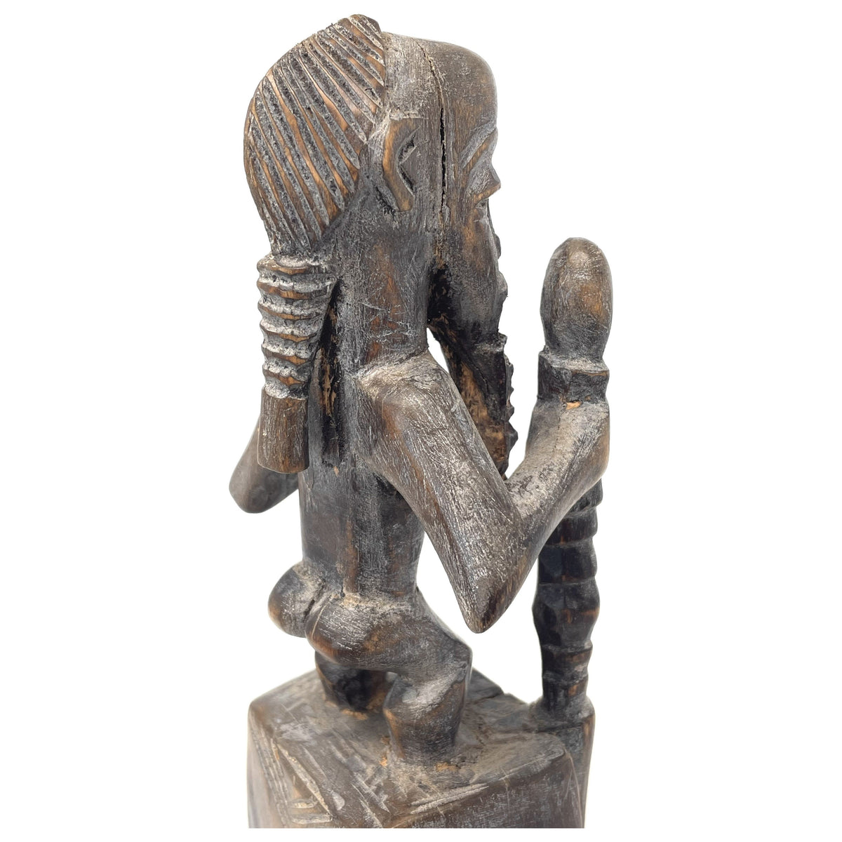 Baule-Style Heddle Pulley with Male Figure and Staff from Ivory Coast/Côte d’Ivoire