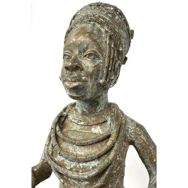 Benin-Style Bronze Sculpture of a Seated African Queen from Nigeria