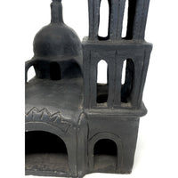 Hard-to-Find Black Pottery Folk Art Cathedral from Oaxaca, Mexico - 15.5" H X 10.5" W X 10.5" D