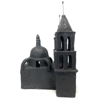 Hard-to-Find Black Pottery Folk Art Cathedral from Oaxaca, Mexico - 15.5" H X 10.5" W X 10.5" D