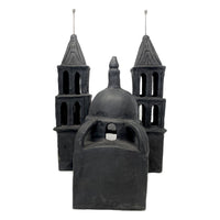 Hard-to-Find Black Pottery Folk Art Cathedral from Oaxaca, Mexico - 15.5" H X 10.5" W X 10.5" D