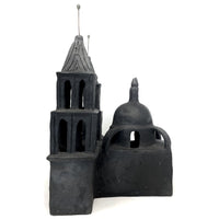 Hard-to-Find Black Pottery Folk Art Cathedral from Oaxaca, Mexico - 15.5" H X 10.5" W X 10.5" D