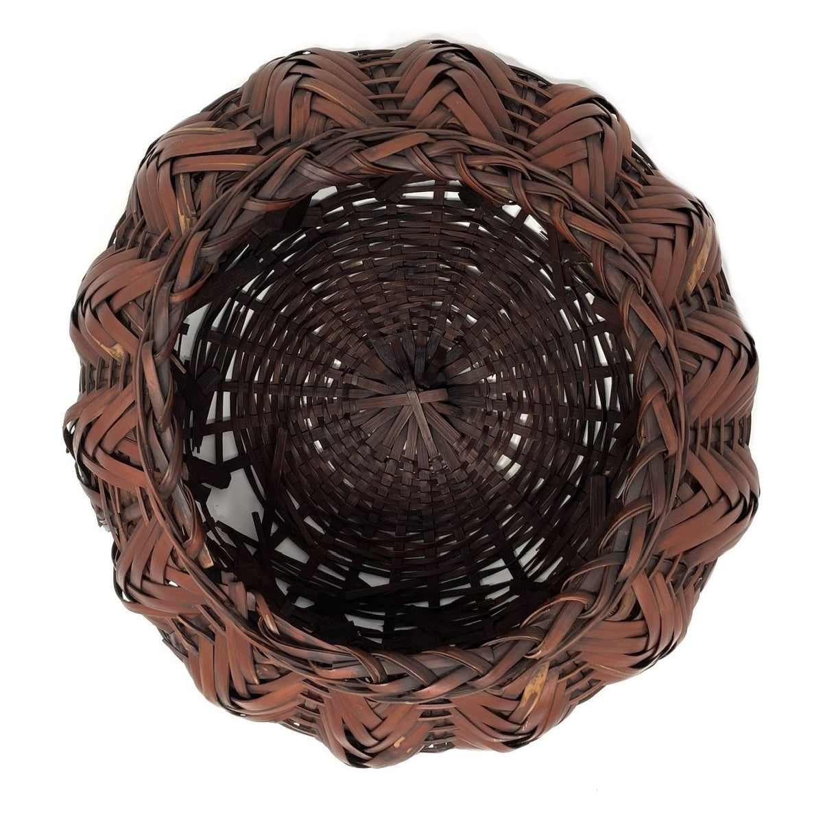 Small Bulbous Japanese Bamboo Basket Measuring 4.25 Inches Tall and 11 Inches in Diameter