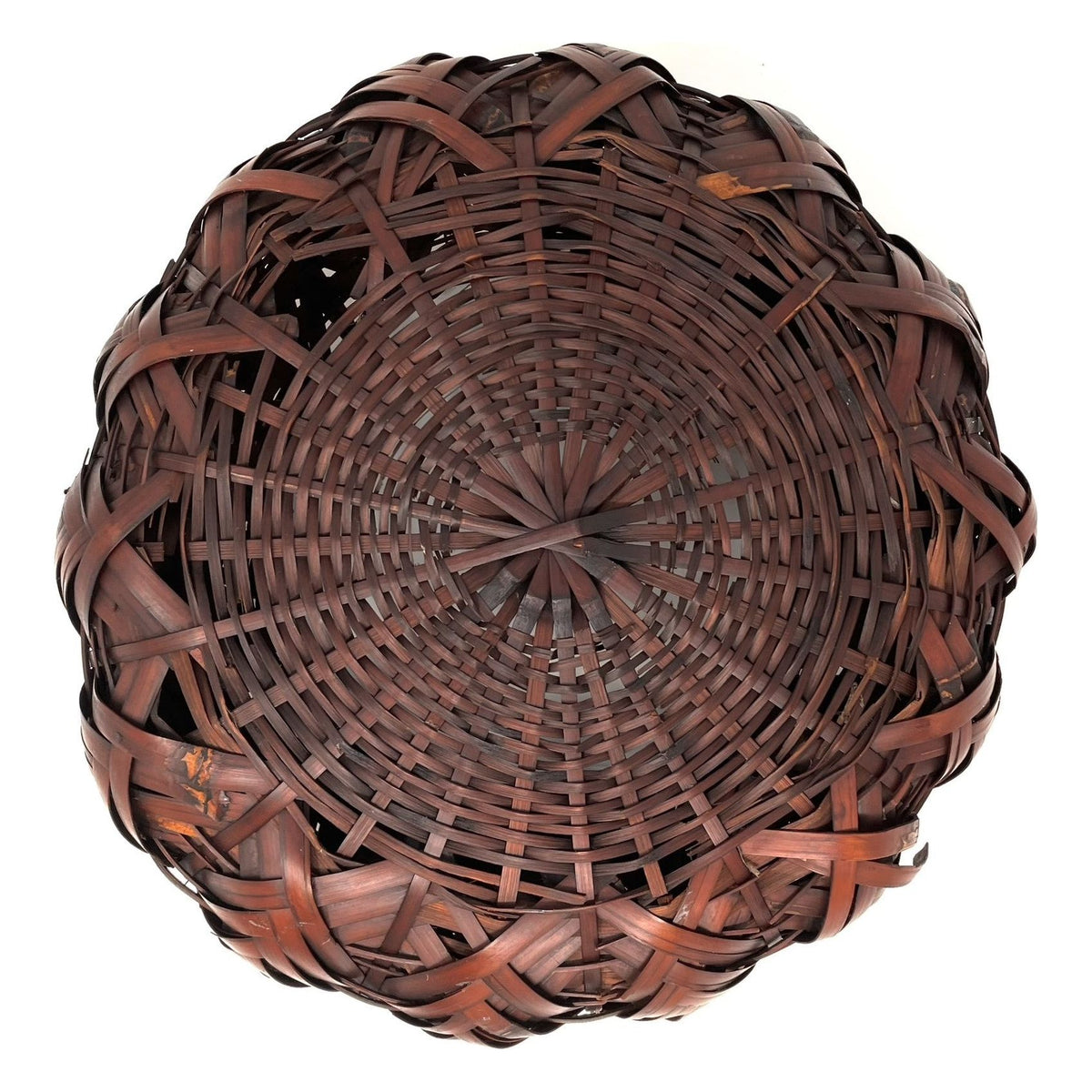 Small Bulbous Japanese Bamboo Basket Measuring 4.25 Inches Tall and 11 Inches in Diameter