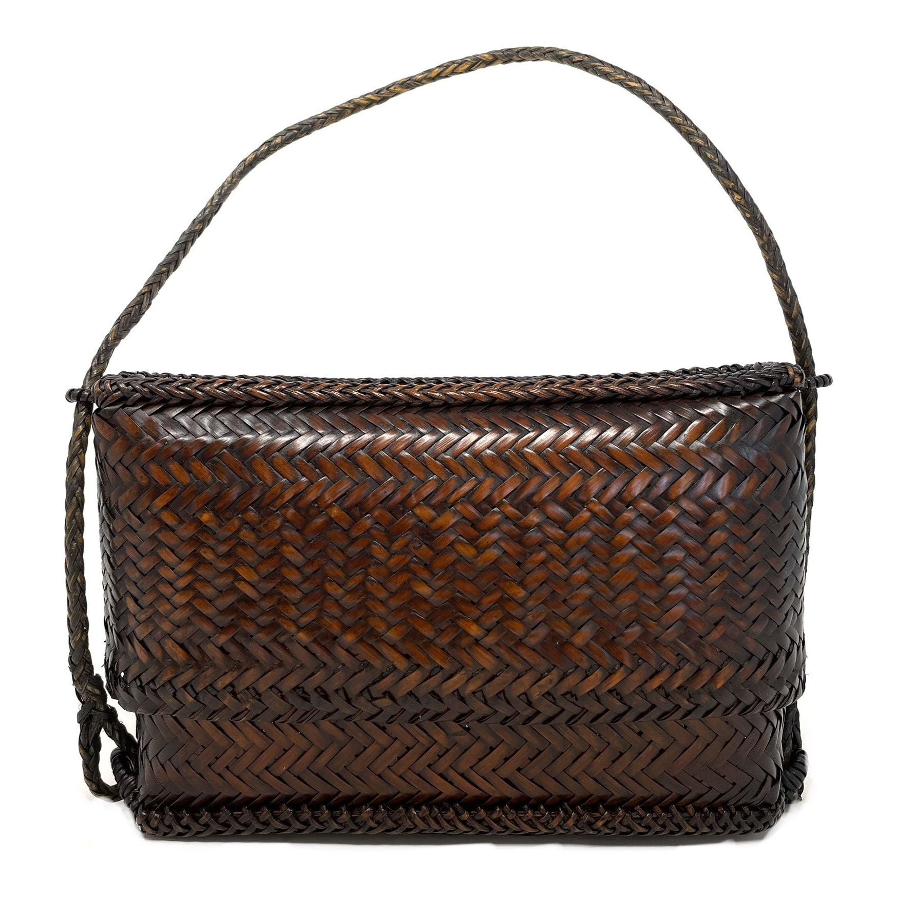 Vintage Collapsible Bamboo Handbag Slatted Double Wooden Handle Rectangle  Purse | eBay