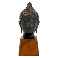 19th Century Thai Bronze Buddha Head - 6.75" H X 3" W X 3" D (No. 1)