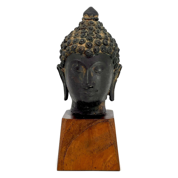 19th Century Thai Bronze Buddha Head - 6.75" H X 3" W X 3" D (No. 1)