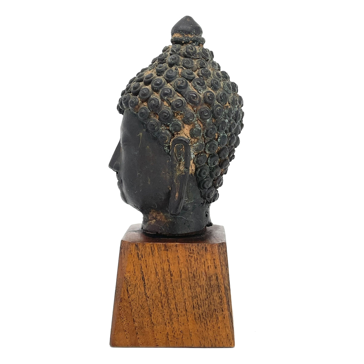 19th Century Thai Bronze Buddha Head - 6.75" H X 3" W X 3" D (No. 1)