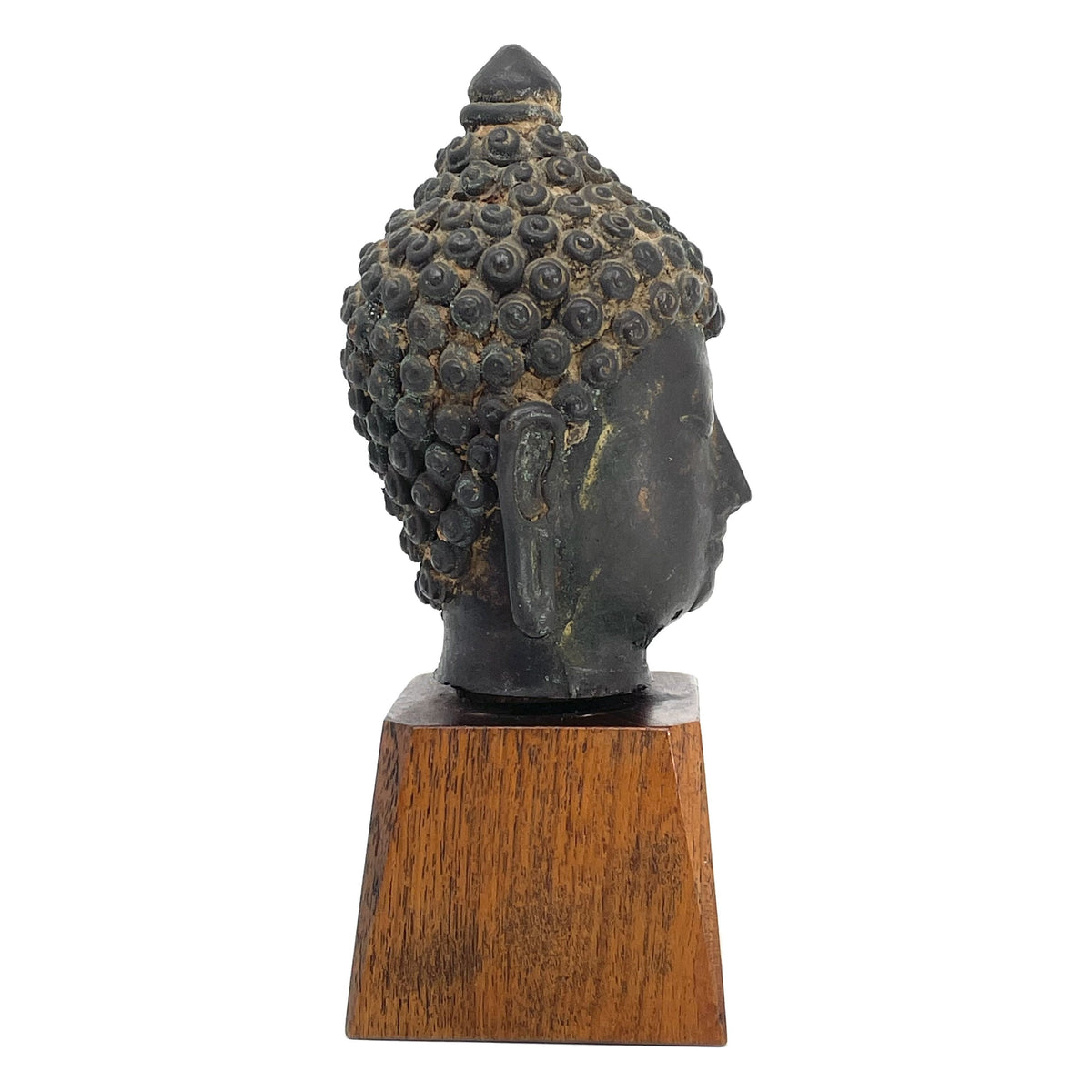 19th Century Thai Bronze Buddha Head - 6.75" H X 3" W X 3" D (No. 1)