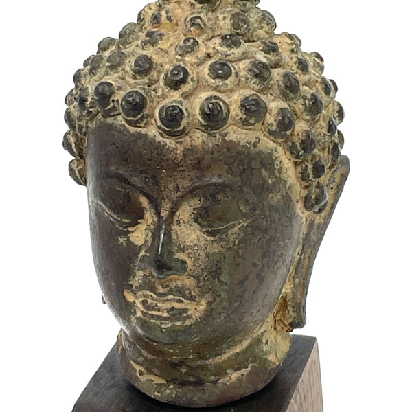 19th Century Thai Bronze Buddha Head - 6.75" H X 3" W X 3" D (No. 2)