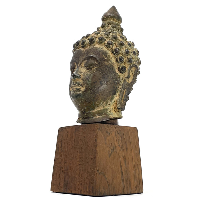 19th Century Thai Bronze Buddha Head - 6.75" H X 3" W X 3" D (No. 2)