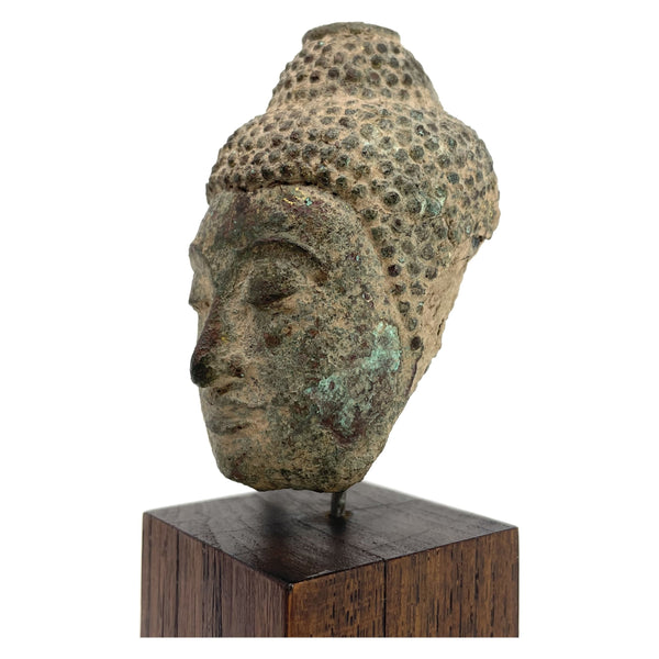 19th Century Thai Bronze Buddha Head - 5.75" H X 2.5" W X 2.5" D