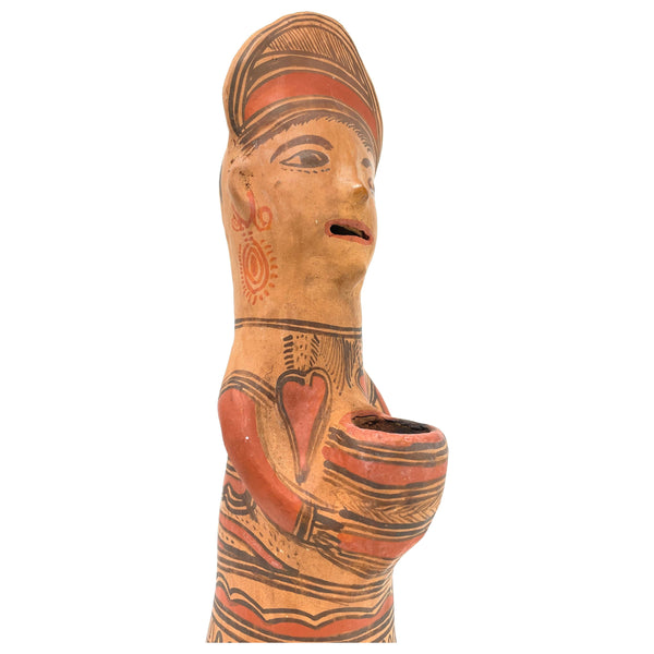 Vintage Nahua Terracotta Hand-Painted Figure of a Lady from Guerrero, Mexico - 12.5" H X 4.5" Diam. (No. 5)