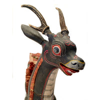 Vintage Handpainted Grey & Red Balinese Resting Deer Sculpture - 26" H X 26" L X 7.5" W