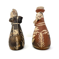 Set of Two Quinua Folk Art Musicians (Flutist and Guitarist) from Peru Measuring 9 Inches Tall and 4 Inches Diameter